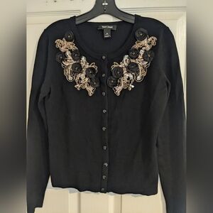 White House Black Market Black Sweater with Gold Embellishments